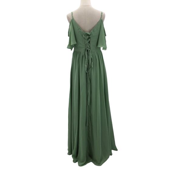 FORMAL PARTY SZ 12 L green cold shoulder lace up bridesmaid maxi dress NEW B125 - Picture 2 of 10